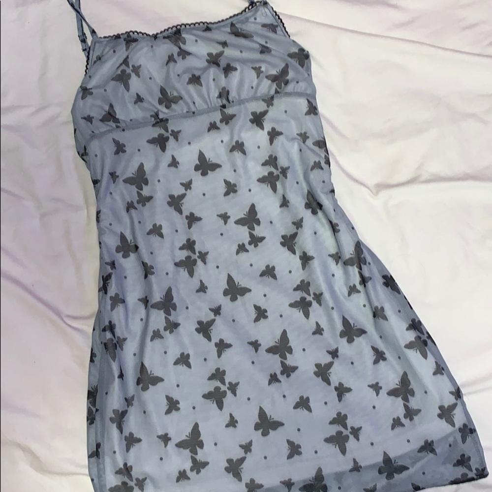 blue and black butterfly dress